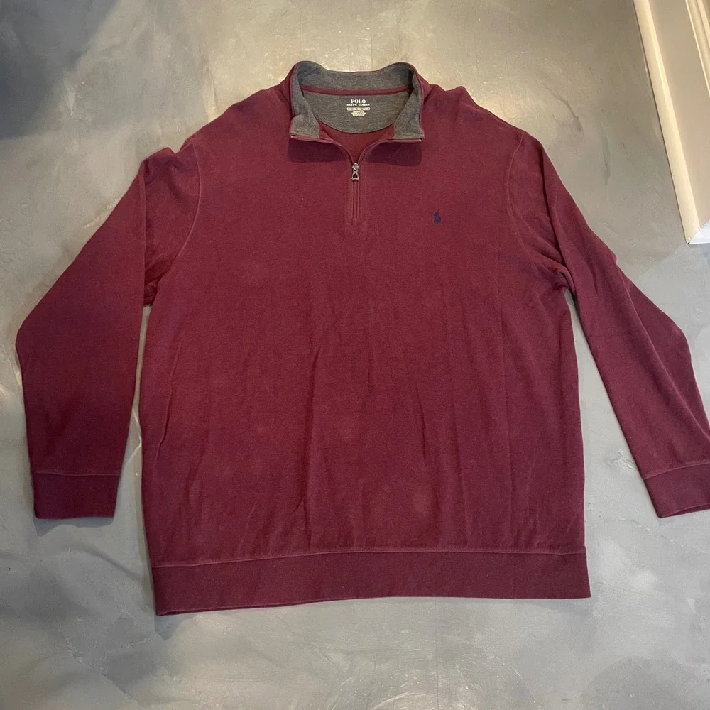 Polo‎ Ralph Lauren Mens 2XLT Burgundy Quarter Zip Pullover Cotton Blend Sweater
